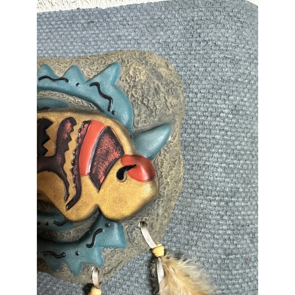 Southwestern Buffalo Bear Wall Art Set Resin Petroglyph Plaques Feathers Beads